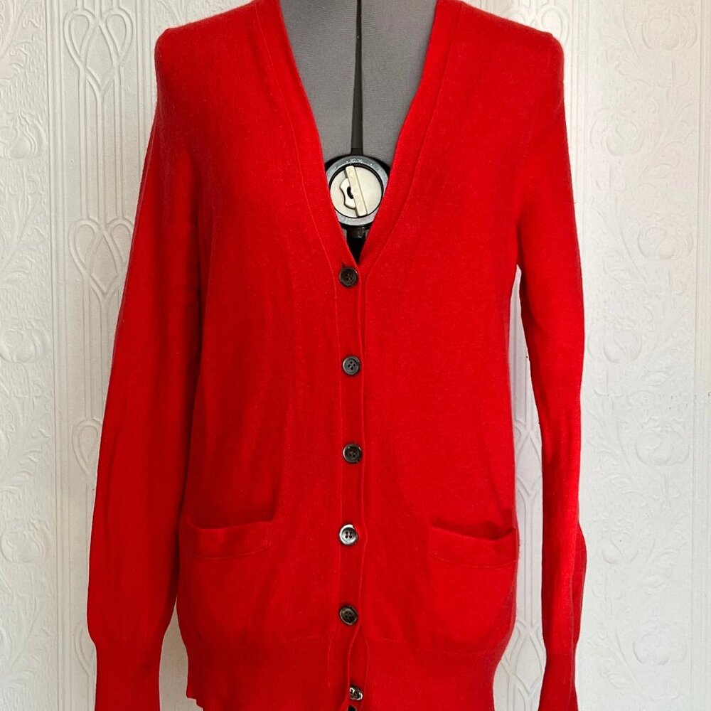 J. Crew red orange cashmere cardigan size L Large - not perfect